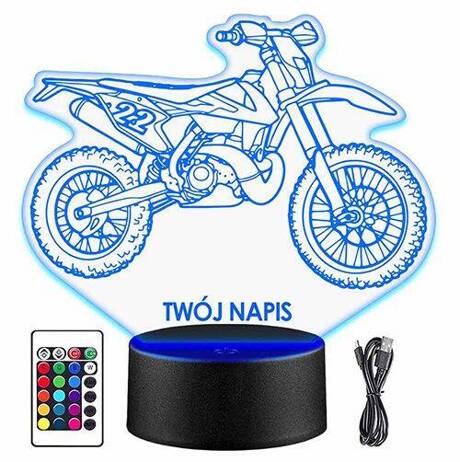 LAMPKA NOCNA LED MOTOCROSS MOTOR 3D + PILOT prezent URODZINY statuetka