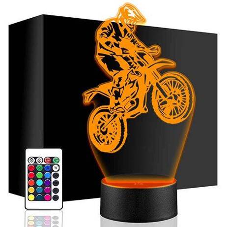 LAMPKA NOCNA LED MOTOCROSS MOTOR 3D + PILOT prezent URODZINY statuetka