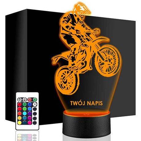 LAMPKA NOCNA LED MOTOCROSS MOTOR 3D + PILOT prezent URODZINY statuetka