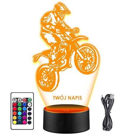 LAMPKA NOCNA LED MOTOCROSS MOTOR 3D + PILOT prezent URODZINY statuetka