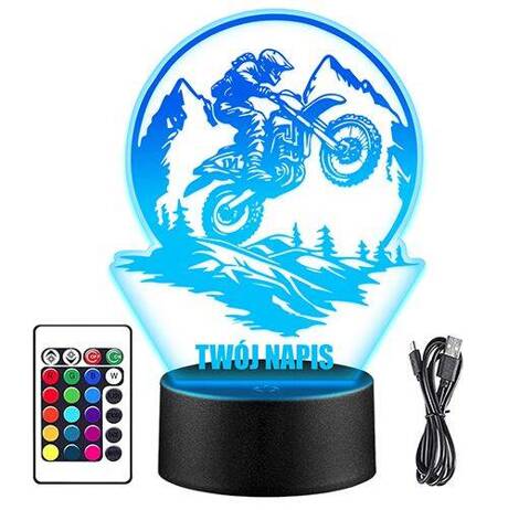 LAMPKA NOCNA LED MOTOCROSS MOTOR 3D + PILOT prezent URODZINY statuetka