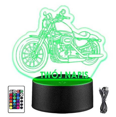 LAMPKA NOCNA LED MOTOR MOTOCYKL 3D + PILOT prezent URODZINY statuetka