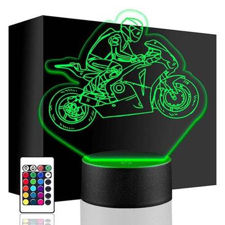 LAMPKA NOCNA LED MOTOR MOTOCYKL 3D + PILOT prezent URODZINY statuetka