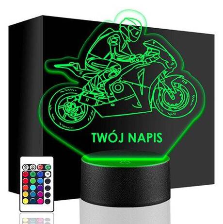 LAMPKA NOCNA LED MOTOR MOTOCYKL 3D + PILOT prezent URODZINY statuetka