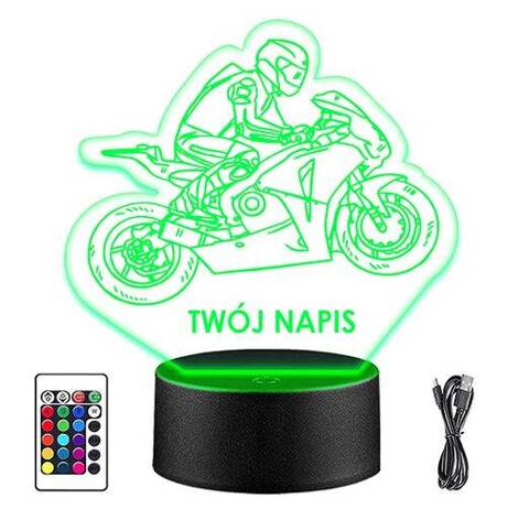 LAMPKA NOCNA LED MOTOR MOTOCYKL 3D + PILOT prezent URODZINY statuetka