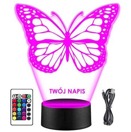 LAMPKA NOCNA LED MOTYL MOTYLEK 3D + PILOT prezent URODZINY statuetka