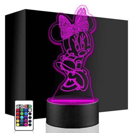 LAMPKA NOCNA LED MYSZKA MINNIE 3D + PILOT prezent URODZINY statuetka