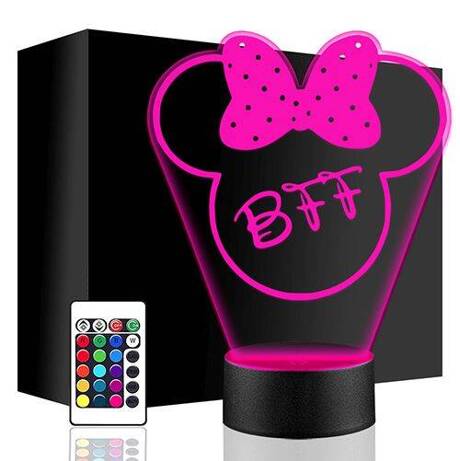 LAMPKA NOCNA LED MYSZKA MINNIE BFF 3D + PILOT prezent URODZINY statuetka