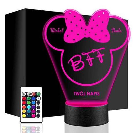 LAMPKA NOCNA LED MYSZKA MINNIE BFF 3D + PILOT prezent URODZINY statuetka