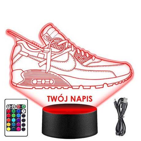 LAMPKA NOCNA LED NIKE AIR MAX BUTY 3D + PILOT prezent URODZINY statuetka