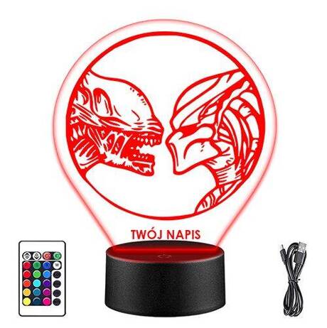 LAMPKA NOCNA LED OBCY KONTRA PREDATOR 3D + PILOT prezent URODZINY statuetka