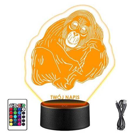 LAMPKA NOCNA LED ORANGUTAN MAŁPA 3D + PILOT prezent URODZINY statuetka