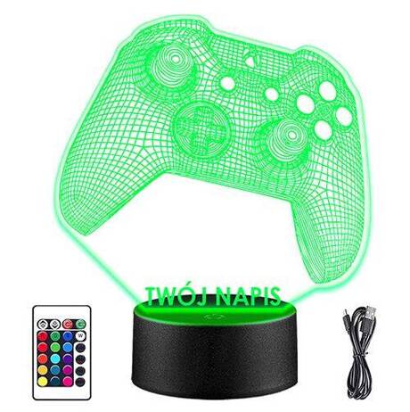 LAMPKA NOCNA LED PAD KONSOLA GAMEPAD 3D + PILOT prezent URODZINY statuetka