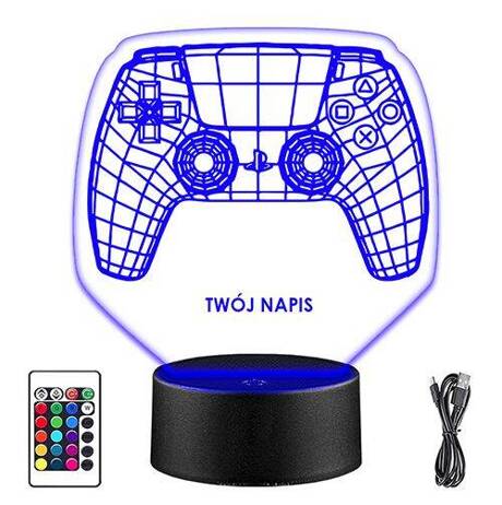 LAMPKA NOCNA LED PAD PS5 KONSOLA 3D + PILOT prezent URODZINY statuetka