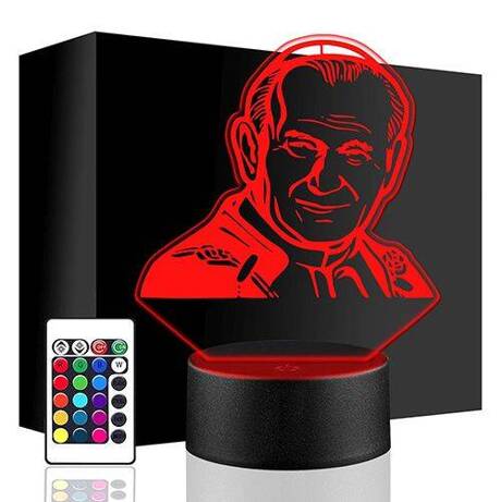 LAMPKA NOCNA LED PAPIEŻ JAN PAWEŁ II 3D + PILOT prezent URODZINY statuetka