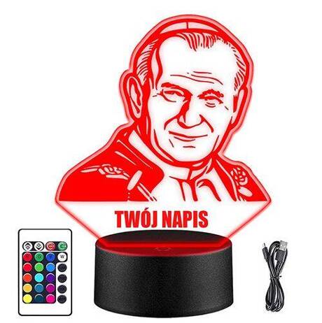 LAMPKA NOCNA LED PAPIEŻ JAN PAWEŁ II 3D + PILOT prezent URODZINY statuetka