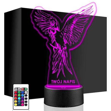 LAMPKA NOCNA LED PAPUGA PTAK 3D + PILOT prezent URODZINY statuetka