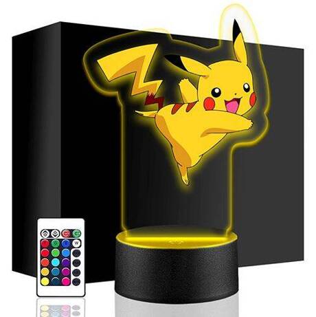 LAMPKA NOCNA LED PIKACHU POKEMON 3D + PILOT prezent URODZINY statuetka