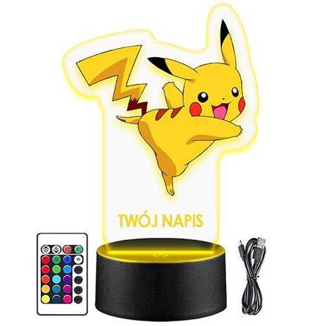 LAMPKA NOCNA LED PIKACHU POKEMON 3D + PILOT prezent URODZINY statuetka