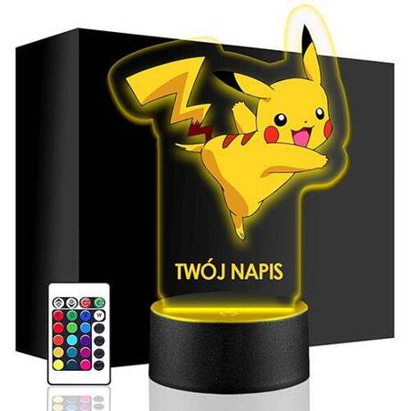 LAMPKA NOCNA LED PIKACHU POKEMON 3D + PILOT prezent URODZINY statuetka