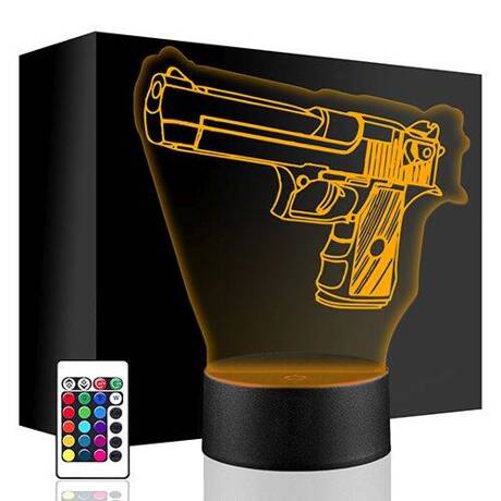 LAMPKA NOCNA LED PISTOLET REWOLWER 3D + PILOT prezent URODZINY statuetka