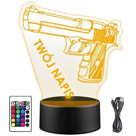 LAMPKA NOCNA LED PISTOLET REWOLWER 3D + PILOT prezent URODZINY statuetka