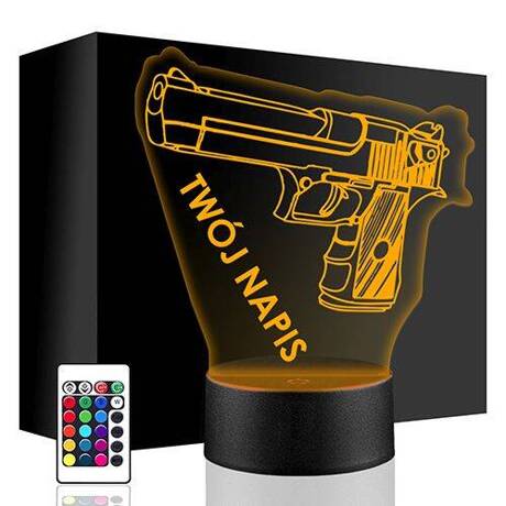 LAMPKA NOCNA LED PISTOLET REWOLWER 3D + PILOT prezent URODZINY statuetka