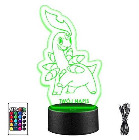 LAMPKA NOCNA LED POKEMON BAYLEEF 3D + PILOT prezent URODZINY statuetka