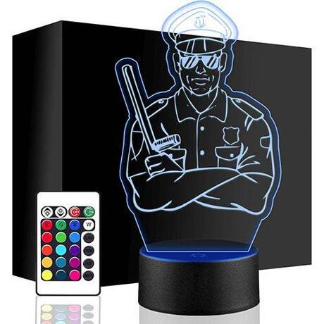 LAMPKA NOCNA LED POLICJANT PISTOLET 3D + PILOT prezent URODZINY statuetka