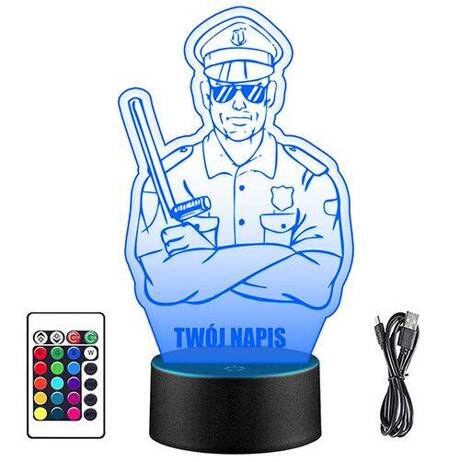 LAMPKA NOCNA LED POLICJANT PISTOLET 3D + PILOT prezent URODZINY statuetka