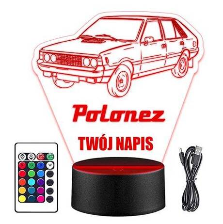 LAMPKA NOCNA LED POLONEZ AUTO AUTKO 3D + PILOT prezent URODZINY statuetka