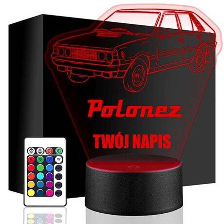 LAMPKA NOCNA LED POLONEZ AUTO AUTKO 3D + PILOT prezent URODZINY statuetka