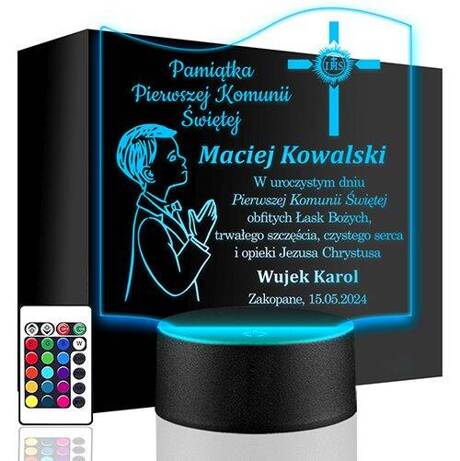 LAMPKA NOCNA LED PREZENT NA KOMUNIĘ ŚWIĘTĄ KOMUNIA PAMIĄTKA STATUETKA obraz