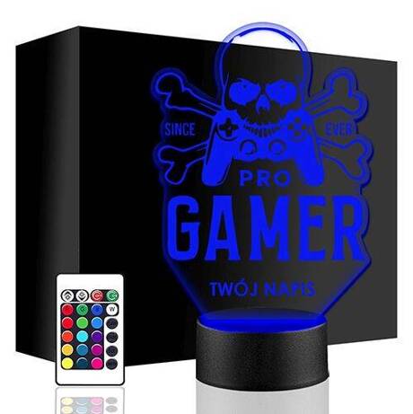 LAMPKA NOCNA LED PRO GAMER GRACZ PAD 3D + PILOT prezent URODZINY statuetka