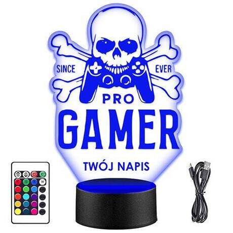 LAMPKA NOCNA LED PRO GAMER GRACZ PAD 3D + PILOT prezent URODZINY statuetka