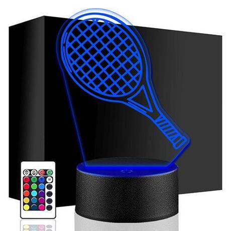 LAMPKA NOCNA LED RAKIETA TENIS ZIEMNY 3D + PILOT prezent URODZINY statuetka