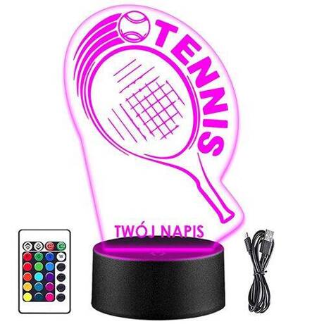 LAMPKA NOCNA LED RAKIETA TENIS ZIEMNY 3D + PILOT prezent URODZINY statuetka