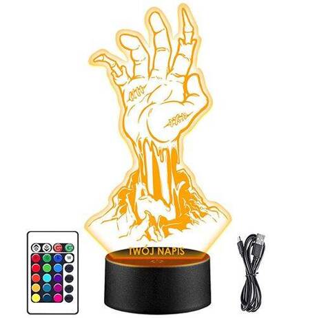 LAMPKA NOCNA LED RĘKA ZOMBIE HAND 3D + PILOT prezent URODZINY statuetka