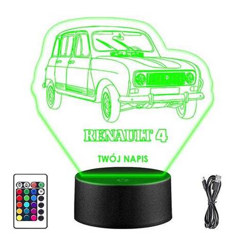 LAMPKA NOCNA LED RENAULT 4 AUTO AUTKO 3D + PILOT prezent URODZINY statuetka