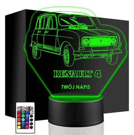 LAMPKA NOCNA LED RENAULT 4 AUTO AUTKO 3D + PILOT prezent URODZINY statuetka