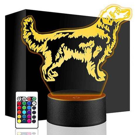 LAMPKA NOCNA LED RETRIVER PIES PIESEK 3D + PILOT prezent URODZINY statuetka