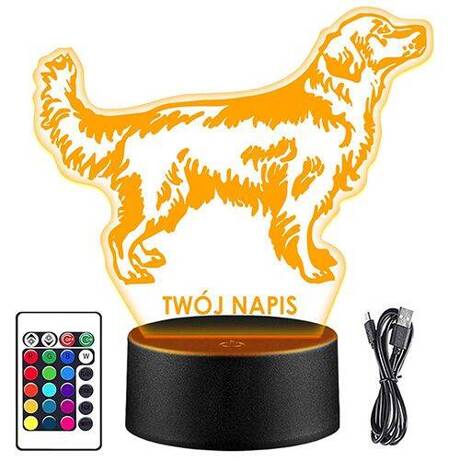 LAMPKA NOCNA LED RETRIVER PIES PIESEK 3D + PILOT prezent URODZINY statuetka