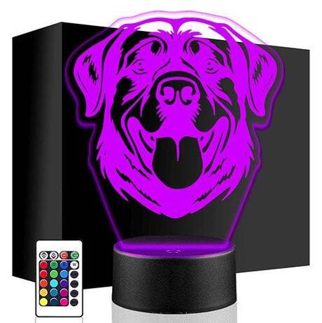 LAMPKA NOCNA LED ROTTWEILER PIES 3D + PILOT prezent URODZINY statuetka