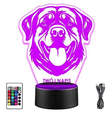 LAMPKA NOCNA LED ROTTWEILER PIES 3D + PILOT prezent URODZINY statuetka