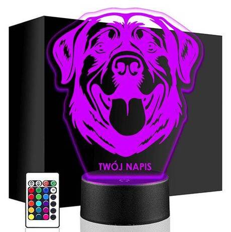 LAMPKA NOCNA LED ROTTWEILER PIES 3D + PILOT prezent URODZINY statuetka