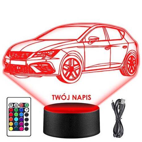 LAMPKA NOCNA LED SEAT LEON IBIZA 3D + PILOT prezent URODZINY statuetka