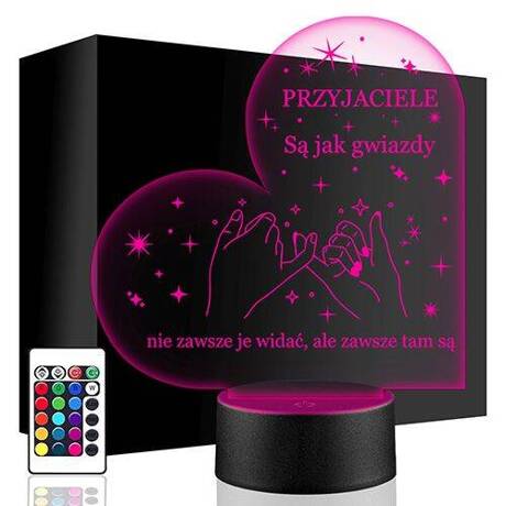 LAMPKA NOCNA LED SERCE PRZYJACIELE 3D + PILOT prezent URODZINY statuetka