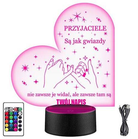 LAMPKA NOCNA LED SERCE PRZYJACIELE 3D + PILOT prezent URODZINY statuetka