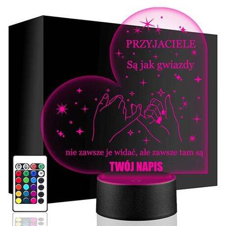 LAMPKA NOCNA LED SERCE PRZYJACIELE 3D + PILOT prezent URODZINY statuetka