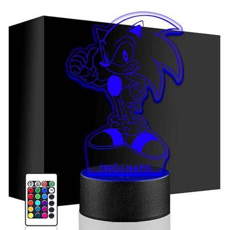 LAMPKA NOCNA LED SONIC 3D + PILOT prezent URODZINY statuetka